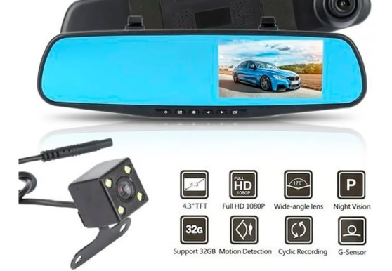ESPEJO - RETROVISOR DVR DOBLE CAMARA DELANTERA Y TRASERA_560x560